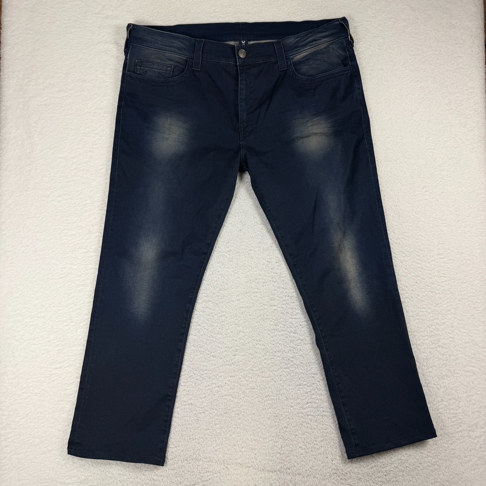 True Religion Jeans Mens 42 (43x28) Geno Super Stretchy USA Dark Blue Denim Logo